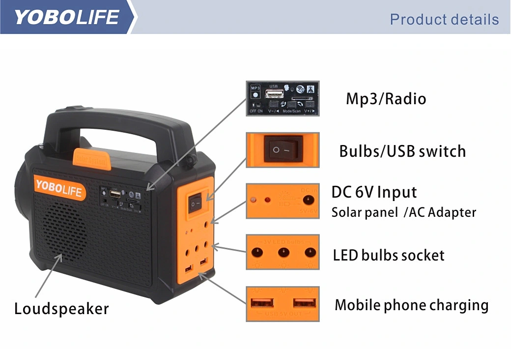 Yobolife Portable Mini Solar Power Lighting System Kits for Home with Music Speaker Solarenergie Systems 2 in 1